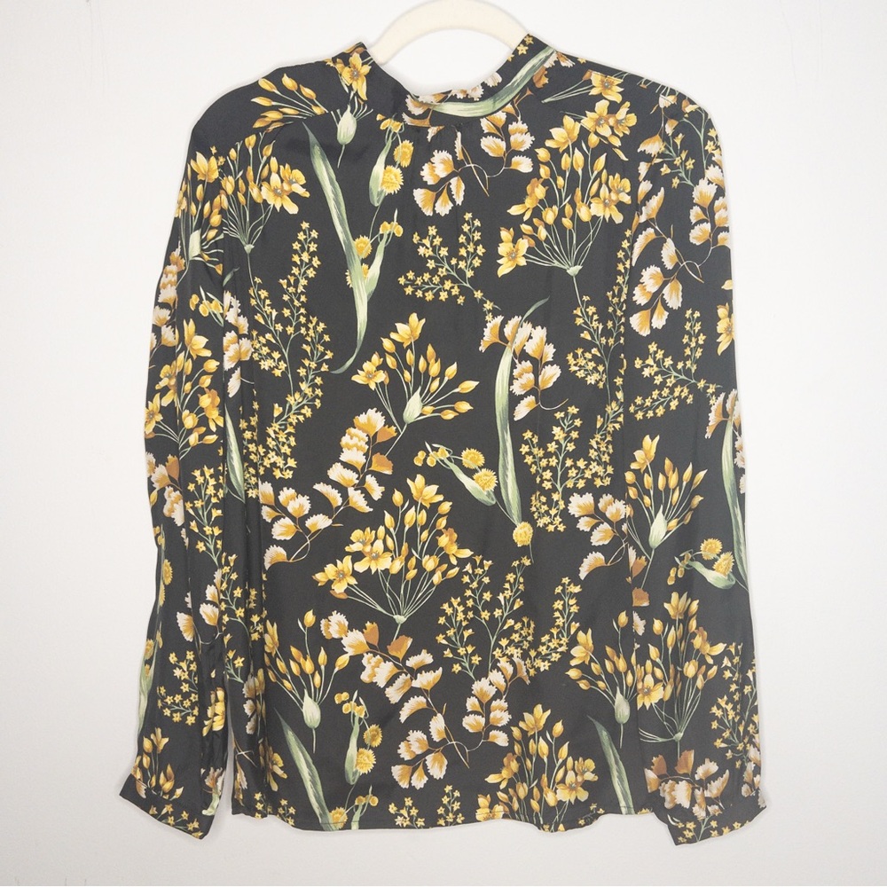 J. McLaughlin Floral Silk Mock Neck Tieback Blouse